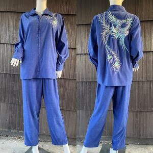 🔥2 Pc Bob Mackie Wearable Art Jacket & Pants Ultra Suede Phoenix Embroidered M